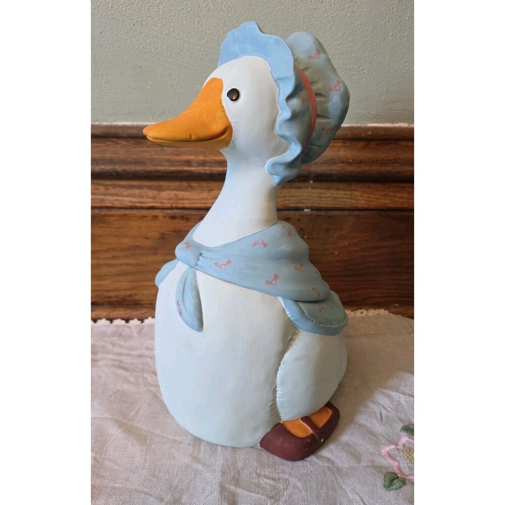 Vintage Hand Made Mother Goose Ceramic Cookie Jar White Blue 13" Grandmacore